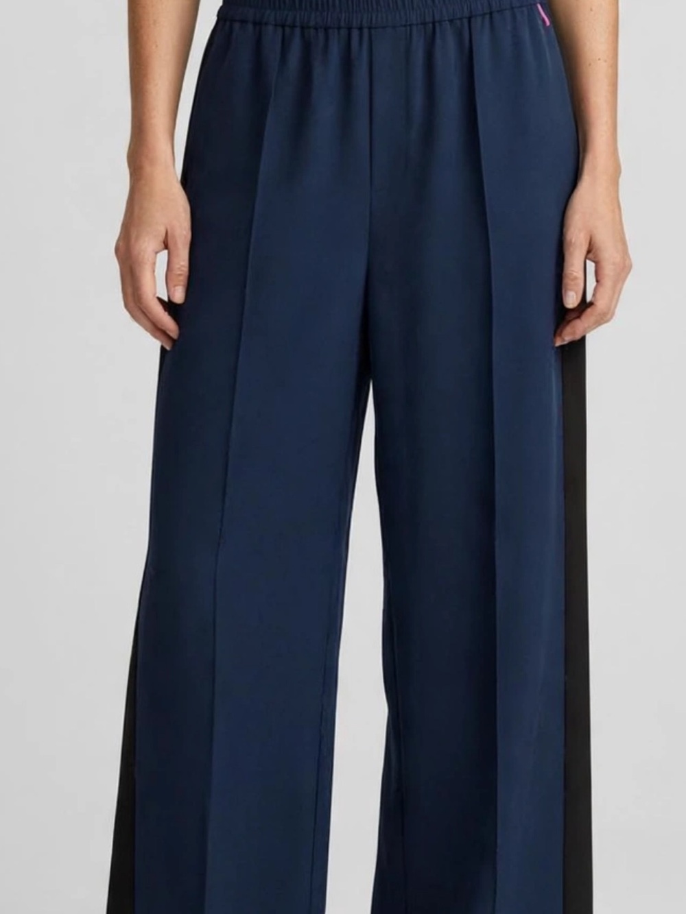 ON 34TH Colorblock Wide Leg Pants Navy Blue Black Side Panel Pull On XL